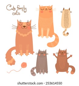 Cute set with cats and kittens. Vector illustration.