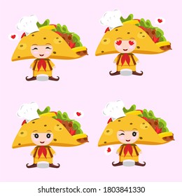 Cute set character of baby chef tacos with various of expression