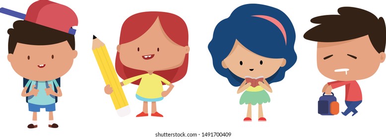 cute set character of kids back to school happy children concept Vector illustration flat design