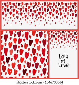 Cute set of childish Lots of Love Valentines Day backgrounds with hand drawn hearts for your decoration