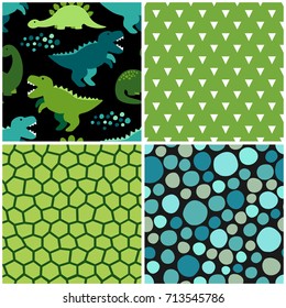 Cute set of childish seamless patterns with dinosaurs ideal for fabrics, wallpaper and different surfaces