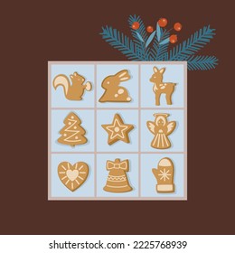 Cute set of christmas cookies. Vector illustration 