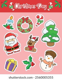 Cute set of Christmas Day sticker collection. Vector illustration of Christmas elements.