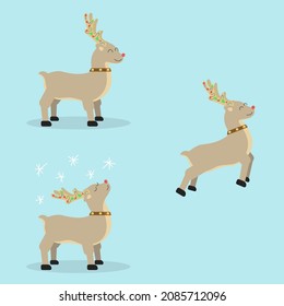 Un conjunto de ciervos navideños en poses diferentes 