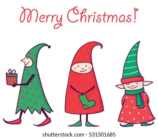 Cute set of Christmas elves. Vector cartoon characters.Clip art for design.