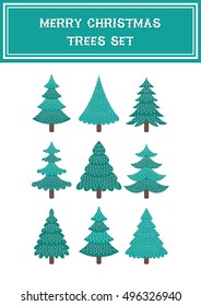 Cute set of Christmas Trees isolated on white. Vector illustration.