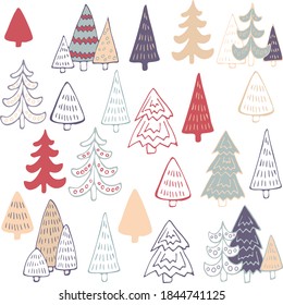 Cute legte Weihnachtsbäume nahtlos Muster. Vektorgrafik