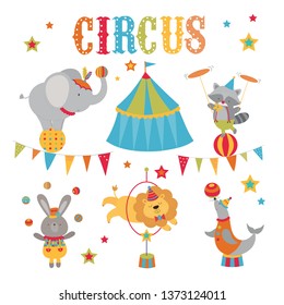 Cute Set Circus Animals Seal Elephant Stock Vector (Royalty Free ...