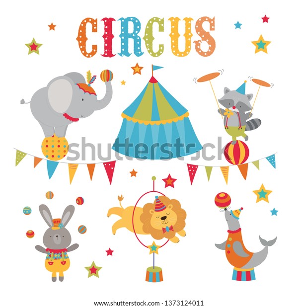 Cute Set Circus Animals Seal Elephant Stock Vector (Royalty Free ...