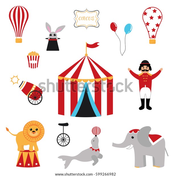 Cute Set Circus Elements Vector Image Stock Vector (Royalty Free) 599266982