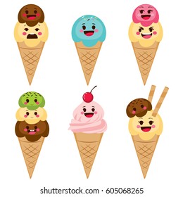 Cute set collection of different flavor ice cream