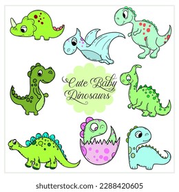 Cute Set of Colorful Dinosaurs