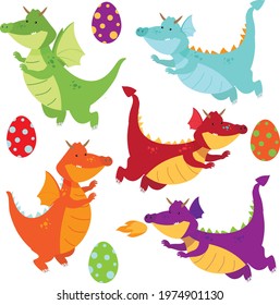 Cute set of colorful dragon clipart