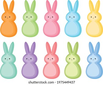 Cute set of colorful easter bunny candy