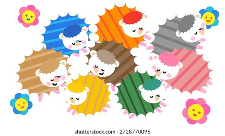 A cute set of colorful illustrations of hedgehogs with various expressions.