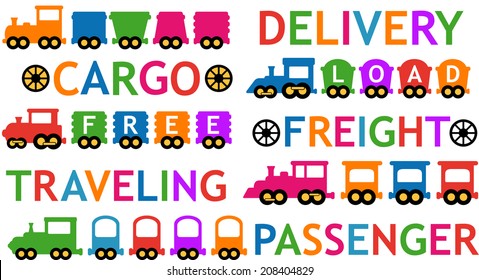 cute set of colorful isolated toy trains