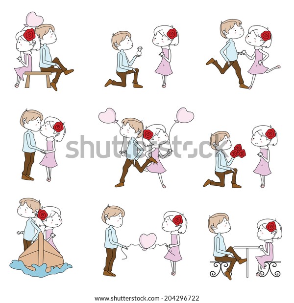 Cute Set Couple Different Poses People Stock Image