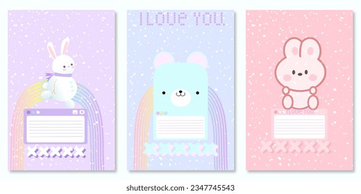 Cute Set covers for notebooks with kawaii animals character. For the design of children s books, brochures, templates for school diaries. Vector illustration