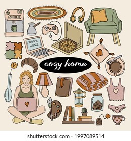 Cute Set von gemütlichen Hausdoodles-Aufkleber