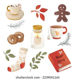 un bonito conjunto con cosas acogedoras para una agradable fiesta de té y para leer