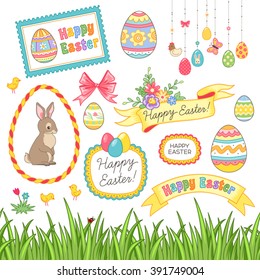 Cute set of decorative Easter elements isolated on white background
