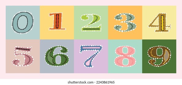 Cute set design colorful of numbers from 0 to 9. Vector Illustrator. 