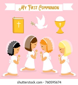 Cute set of design elements for First Communion for girls