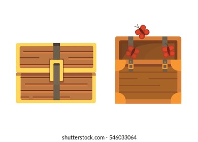 Cute set of diferent chests. Cartoon illustration chest. Safe money vector 