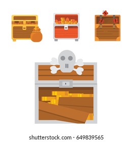 Cute set of diferent chests. Cartoon illustration chest. Safe money.