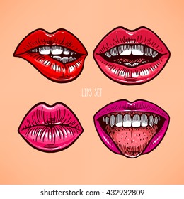 cute set of different lips. hand-drawn illustration