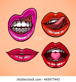 cute set of different lips. hand-drawn illustration