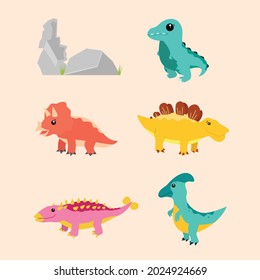 Cute set dinosaur vector illustration for kids party or study for school, jurassic 