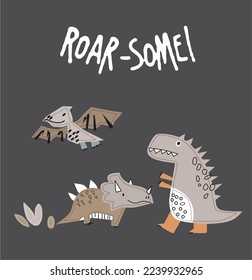 Cute set of dinosaurs and other elements for your design. Isolated design elements for children.