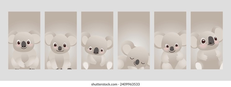 Cute set display koala wallpaper vector