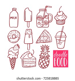 cute set of doodle food. hand-drawn illustration