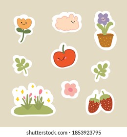 Cute  Set Doodle Simple Flower Sticker
