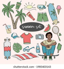 Cute set of doodles summer vacation