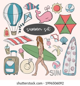 Cute set of doodles summer vacation