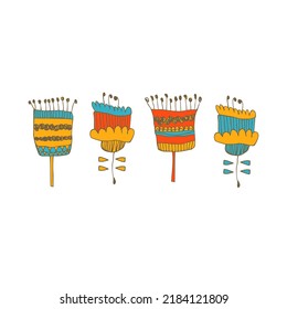 Cute set of drawn flowers, decorative floral templates for cards, web pages, posters, wallpapers