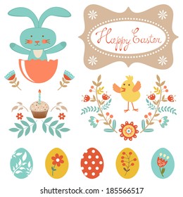 Cute set  of Easter related graphic elements