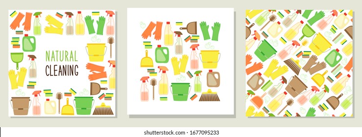Conjunto de materiales ecológicos de limpieza de residuos cero fondos en colores naturales para su decoración
