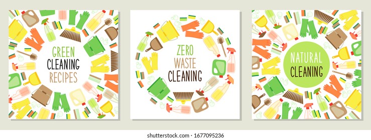 Cute set of eco zero waste cleaning utensils backgrounds in natural colors for your decoration