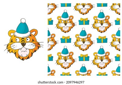 Cute Set of element and seamless pattern. Ideal for children's clothing