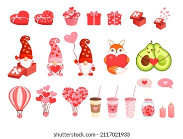 Cute set of elements for Valentine's Day. Little style. Romantic vector illustration for postcards, sites, print.