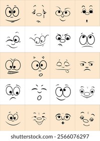 Cute set of emoticon emoji characters with different moods, pastel, vector