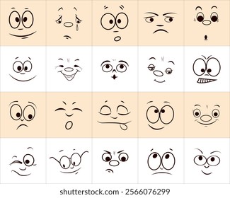 Cute set of emoticon emoji characters with different moods, pastel, vector