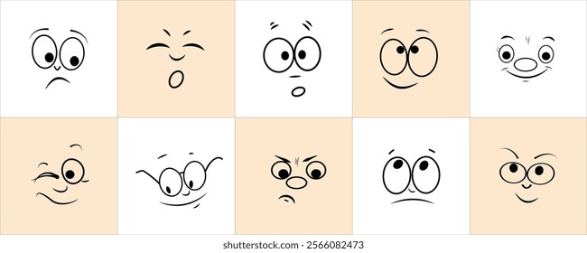 Cute set of emoticon emoji characters with different moods, pastel, vector