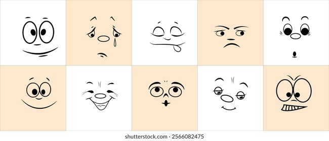 Cute set of emoticon emoji characters with different moods, pastel, vector