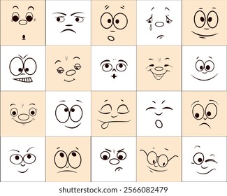 Cute set of emoticon emoji characters with different moods, pastel, vector