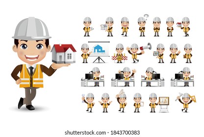 Cute Set - Set of engineer with different emotion